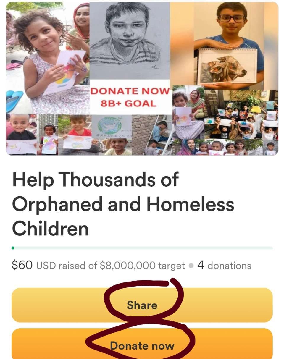 Good morning my dear  it needs your  just 10+ shares Today and/or donation 👍 can you do it happily?<br /><br /> thank you very much my dear Global family 🌎❤<br /><br />for joining hands DAILY, for now we raise 60$.<br /><br />Lets accelerate  to raiseup 1000$+ today<br /><br />in simple steps:<br /><br />share this Urgent campaign https://gofund.me/74b84d5b<br /><br />in all social networks<br /><br />at list 21 times +<br /><br />in Facebook LinkedIn Twitter and with your friends and contacts<br /><br />let's do a BIG IMPACT TODAY TO<br /><br /> GO VIRAL ok?<br /><br />Make a donation 10$+ by possibility today and write your heart 💖 touching  support message today on GoFoundme<br /><br />Please put + to this message who SHARE this today<br /><br />Enjoy Video REPORT  https://youtu.be/bTNCgRA0vlg<br /><br />IMPORTANT In the bright memory of Daniil, year around Famous drawing Contest for #Peace2027 is held, as Daniil has been drawing #PeacePictures in last days, we invite you to<br /><br />Happily donate today to the Daniil Foundation to support his cause https://www.gofundme.com/f/help-thousands-of-orphaned-and-homeless-children https://ivacademy.net/en/donate  <br /><br />Enjoy Sharing today this foundation with friends and wide in social networks to GRANT you and  all 8B+ people participate and complete ultimate Global peace building by 2027 in every country ok?