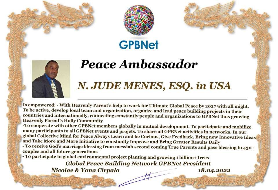 Happy Welcome to Ultimate Global Peace by 2027 campaign team, please contact for Cooperation #ForPeace #GPBNet<br />Jude Mene in USA <br />& Receive Peace Ambassador Certificate to work #ForPeace in your area Watsapp +79811308385 –GPBNet Join, Subscribe and Share #YoutubeRecommend for Cooperation, to Donate, for consultation, to invite us as Guest Speakers at your online or offline events, to Volunteer, to receive marriage blessing call www.ivacademy.net