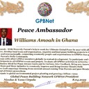 Happy Welcome to Ultimate Global Peace by 2027 campaign team, please contact for Cooperation #ForPeace #GPBNet <br />Williams Amoah in Ghana<br />& Receive Peace Ambassador Certificate to work #ForPeace in your area Watsapp +79811308385 –GPBNet Join, Subscribe and Share #YoutubeRecommend for Cooperation, to Donate, for consultation, to invite us as Guest Speakers at your online or offline events, to Volunteer, to receive marriage blessing call www.ivacademy.net
