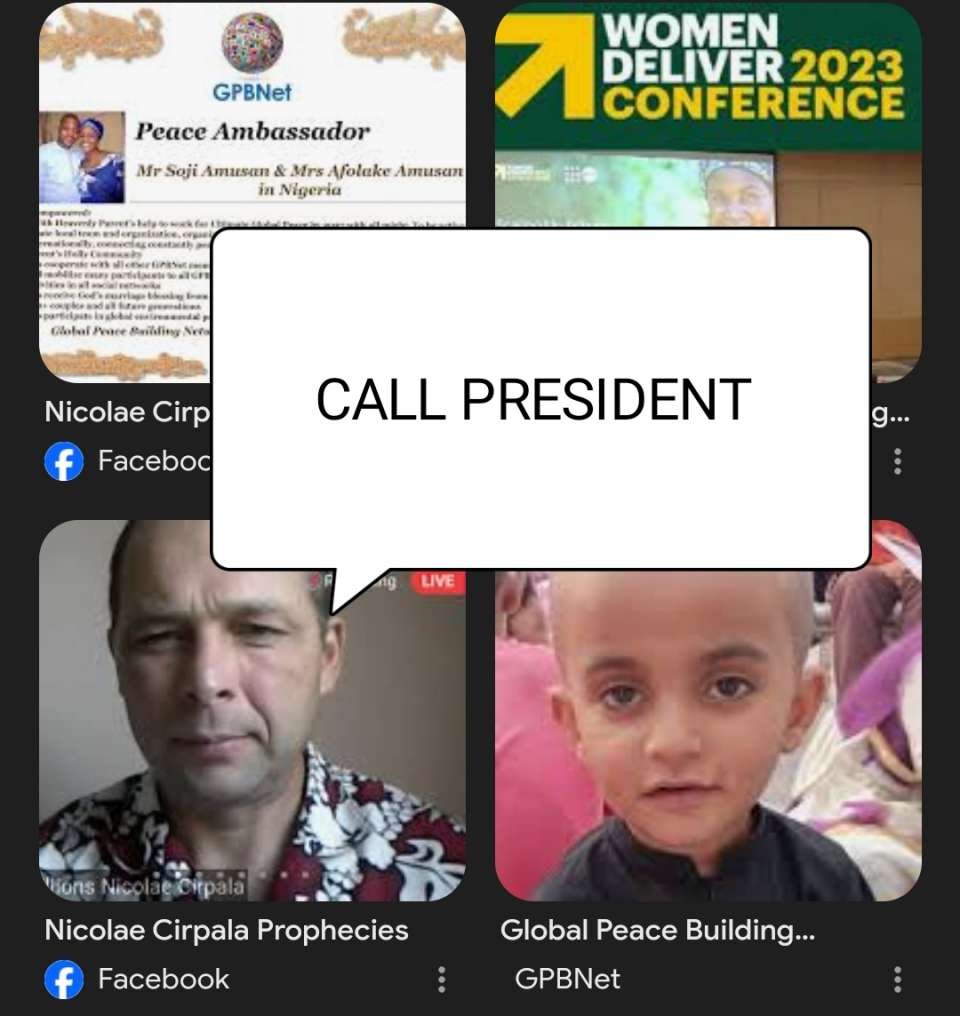 I CONTACTED YOUR PRESIDENTS in all countries to finish<br />ULTIMATE GLOBAL PEACE by 2027👍<br />You should do it too <br />ASK YOUR PRESIDENT TODAY where is your country on the way to global peace 2027<br />join me prophet Nicolae Cirpala for 🌎 cooperation<br />COMMENT SUBSCRIBE SHARE🤗 https://www.google.com/search?q=Nicolae+Cirpala+%23peace2027🤝